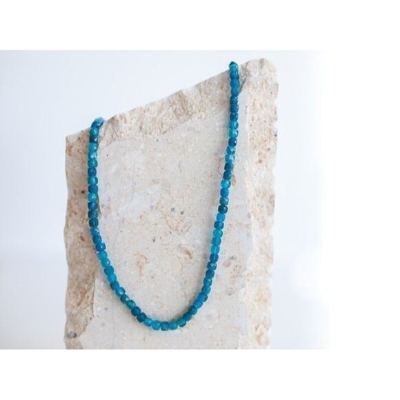 Blue Apatite Gemstone Necklace Gold Toggle Clasp Removable Baroque Pearl - Picture 10 of 12